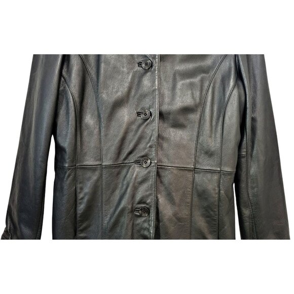 Vintage WILSONS Black Leather Trench Coat Quilted Thinsulate Lined Long Jacket - Picture 3 of 15